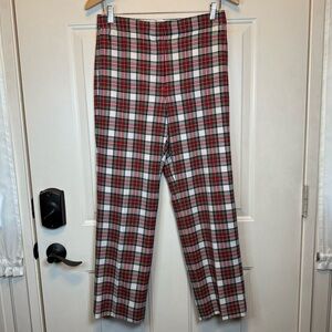 J. Crew Wool Blend Plaid Red and Black Trousers Pants Sz 8 Lined 4 Pocket NWOT